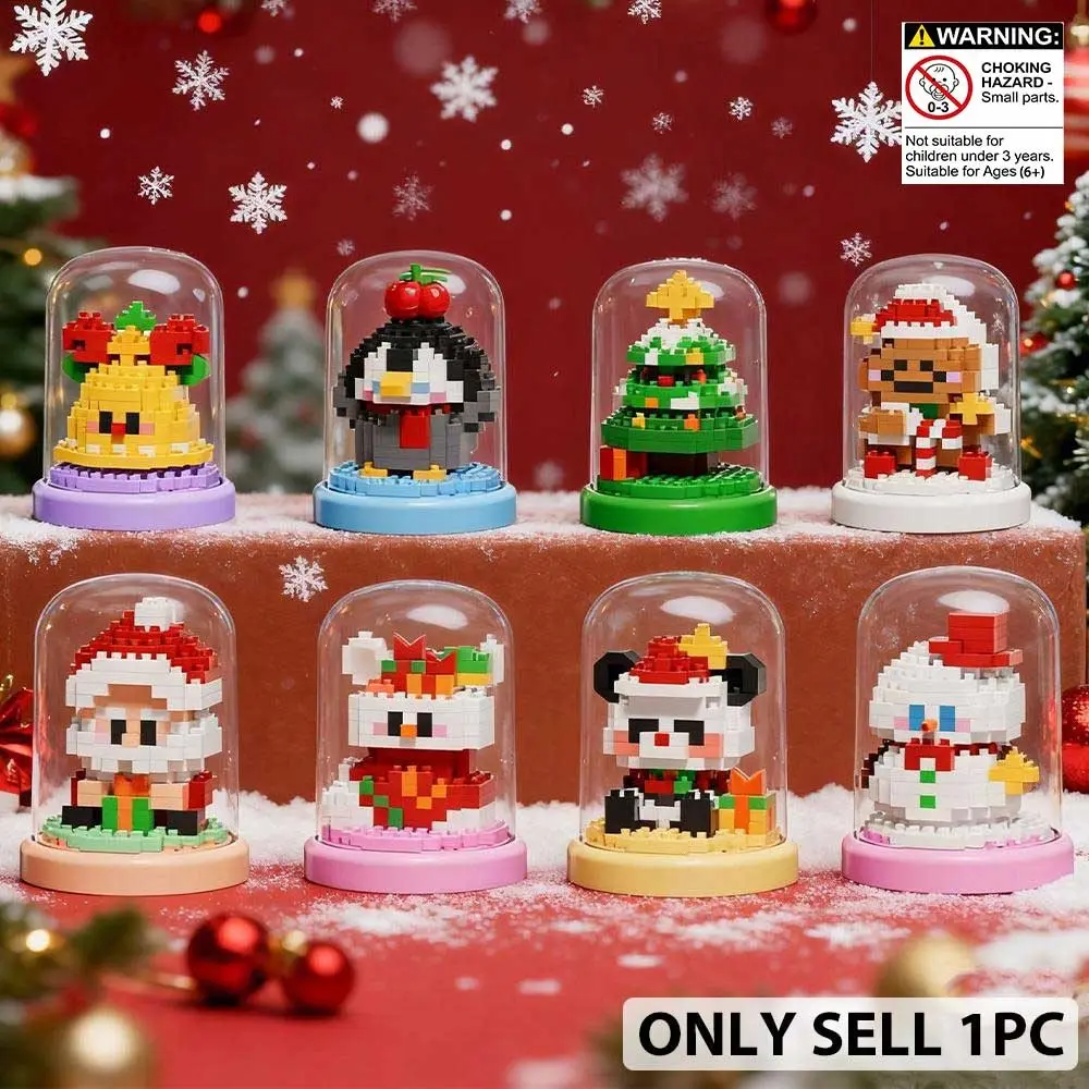 Mini Santa Claus Christmas Panda Building Block Set, Construction Blocks, Christmas Tree and Gift Box Design, Puzzle Toy, Holiday Gift for Kids, Clear Cover, Building Blocks Set