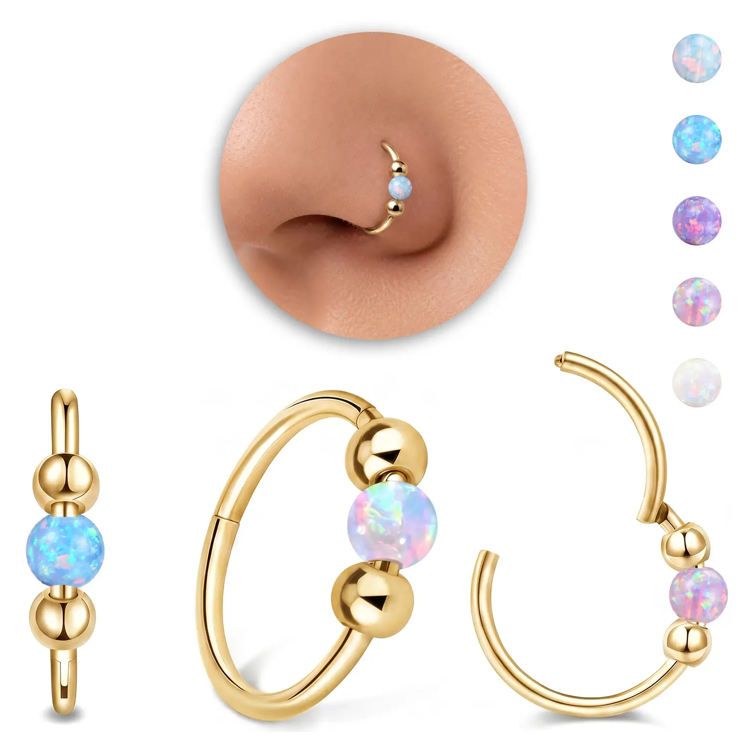 5pcs 18G Opal Cartilage Hoop Earrings, Hypoallergenic Silver Huggie Hoops,316L Surgical Stainless Steel, 8mm 10mm sizes, hinged closure for easy wear,helix,tragus,conch,nose and daily styling#tiktokshopbacktoschool