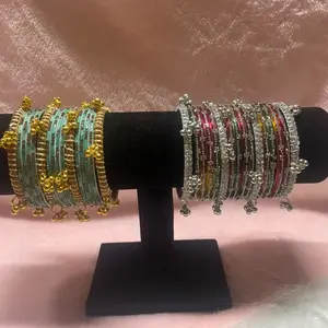 Glam Festive Ghungroo Bangle Sets  Traditional Indian Chooda with Hanging Charms | Vibrant Multicolor & Mint Green Kangan Set