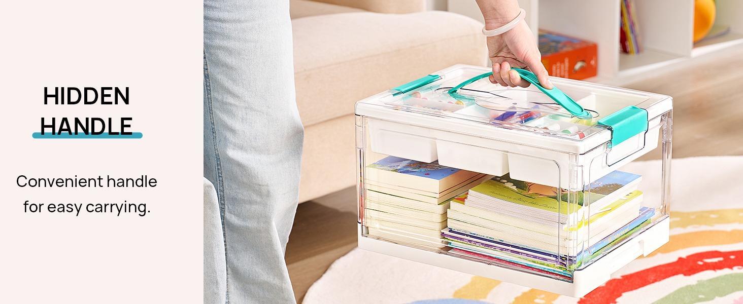 ZUVV24QT Clear Craft Storage Bin with Removable Trays&Adjustable Dividers, Containers for Art Supply Coloring Books Sensory Toys Craft Supplies Medicine Playdough Squishy Homeschooling, Transparent Dust Proof, Preschool Restock