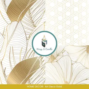 Art Deco Gold Luxe Candle Wrap for Wrap A Candle Base | Elegant Metallic Botanical & Geometric Design | High-End Home Décor | Reusable Candle Wrap