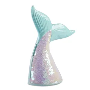 Baby Aspen Reversible Sequin Mermaid Tail Coin Piggy Bank Porcelain, Ideal Baby Room Decor
