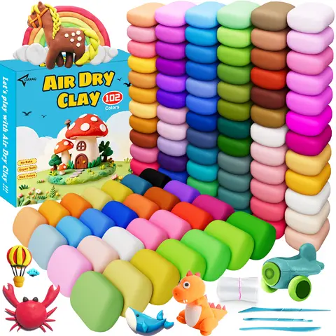 CIARAQ 102-Pack Soft Non-Sticky Kids Air Dry Clay Kit with Sculpting Tools, Vibrant Playful Clay & Dough for Handicraft Creativity, Ideal Christmas Gifts & Kids Stuff for Girls (Educational Arts & Crafts Toy),familyfun