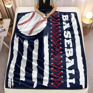 Baseball Pattern Flannel Throw Blanket, Casual Sports Nap Blanket, Warm and Comfortable Throw Blanket for Home, Nap, Travel, Camping Warm, Soft Cozy Blanket