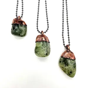 MergingMetals // Prehnite Pendant Necklace // Electroformed Jewelry // Copper Ball Chain
