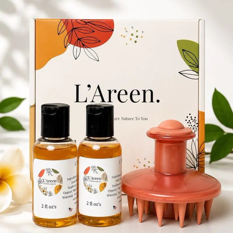 L’Areen Hair Care Bundle – 2 Plumeria Hair Oils + Silicone Scalp Massager