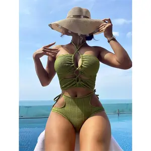 Sexy Bikini Split New Design Special Fabric Swimsuit Set for Women, Solid Color 2pcs YZ1221 women's swimsuits