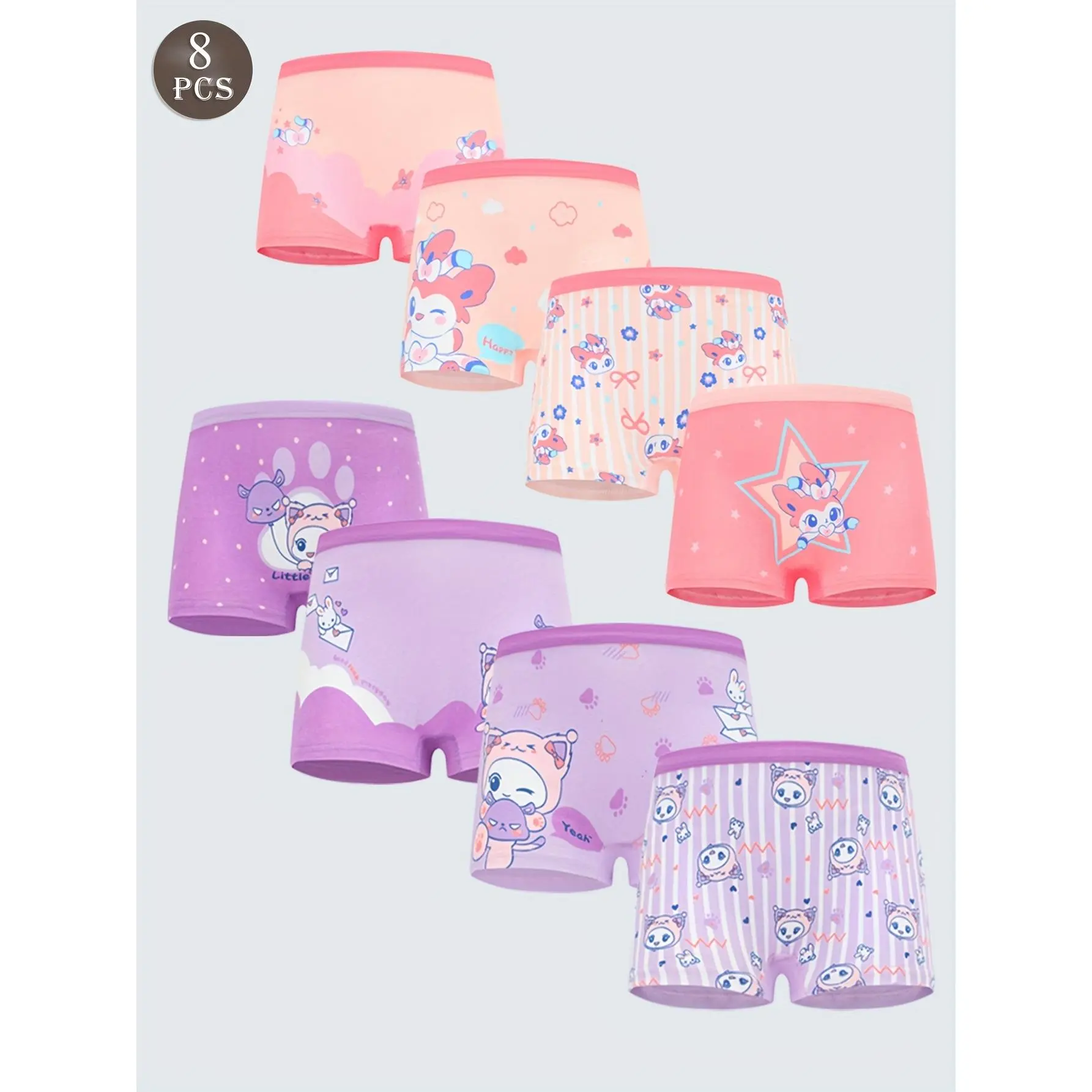 Girls' 8pcs Soft Cotton Elastic Boxer Underwear - Cute Halloween Graphic All-Over Print, Breathable, 8-9 Years Toddler Princess Tulle Dress Set with Accessories