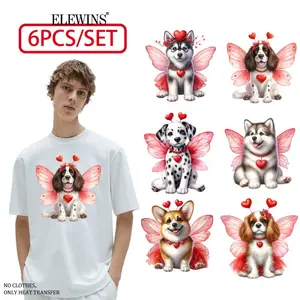 6 Pcs Valentine's Day Dog Tattoos Gold Foil DTF Transfer Iron on Stickers for T Shirts Hoodies Jeans Backpacks Pillows Machine Washable Creative Festival Gifts for Men Women