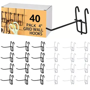20/40pcs 4inch Grid Wall Hooks, Metal Pegboard Panels Hooks, Display Hook, Shelving Wall Hooks, Pegboard Pegs Board Tool, Space-Saving Tool Organizers For Kitchen, Home & Office Decoration, Jewelry Display Hooks, Black, White, 10cm/4in