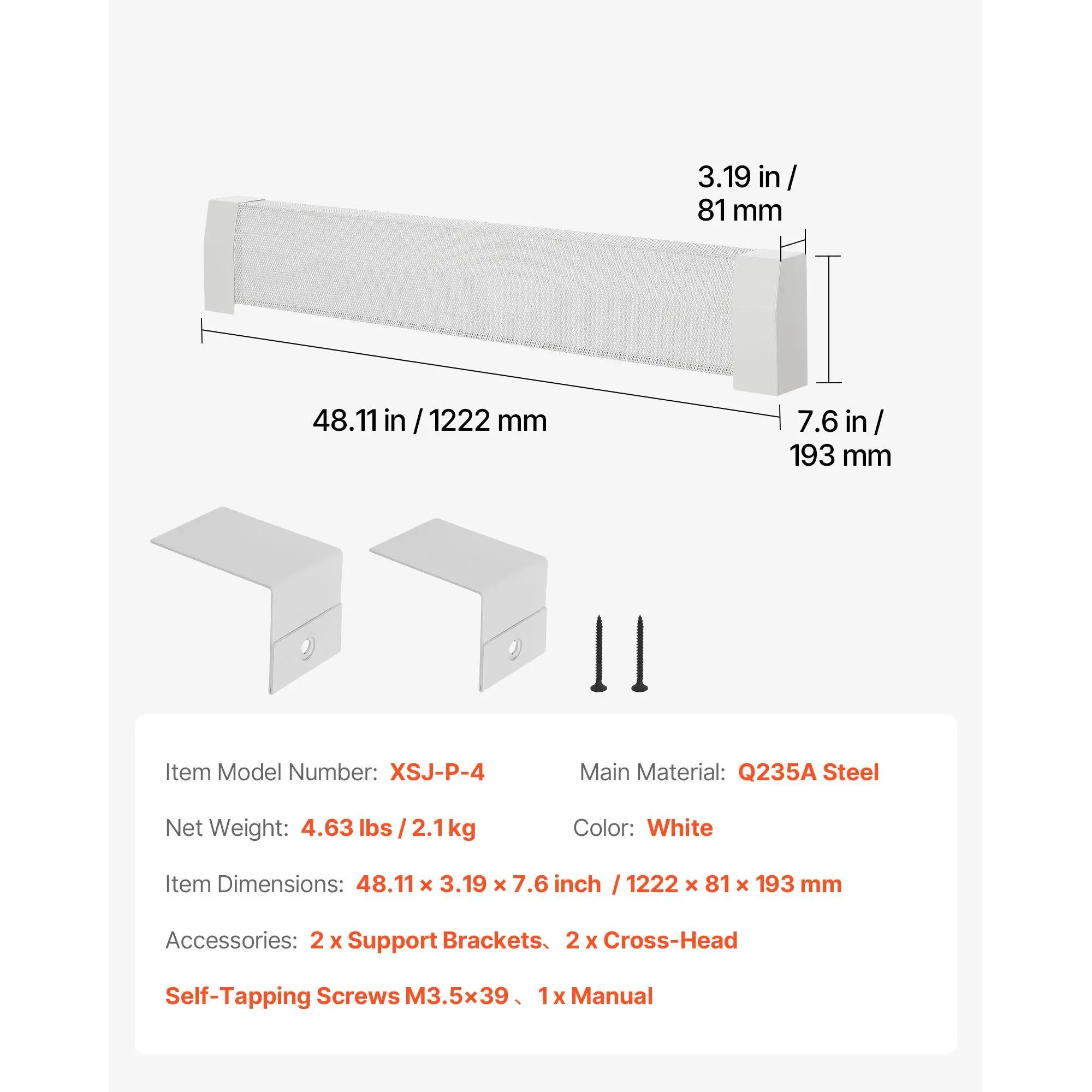 【DealsForYouDays】fathersdaygift  VEVOR Baseboard Heater Covers, Premium Series 4 ft Standard Electric Heating Unit Front Cover for Home Improvement, Heavy-duty Steel, Easy Installation for Bedroom Replacing Old Cover, White