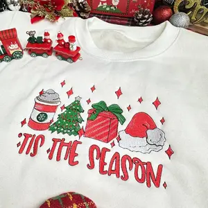 Tis The Season Side Bow Embroidered Christmas Sweatshirt