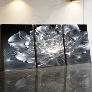 3 Counts Wooden Framed Canvas Painting, Elegant Silver Crystal Flower Images, Exquisite Poster, Perfect Gift, Decor For Living Room, Bedthroom, Modern Art, Fashion Family Poster, Wall Art Decoration