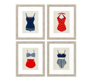 HomeRoots Set Of Four Red White And Blue Swimsuits Wall Art