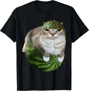 Cotton Gift Tee Watermelon Cat Funny Meme T-Shirt for Men Women casual cotton streetwear Fabric Menswear all