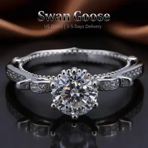 S925 Sterling Silver 2CT Vintage Solitaire Palace Style Flower Bud Ring, Luxury Retro Palace Ring for Women Daily/Engagement/Wedding Wear, Valentine's Day Gift