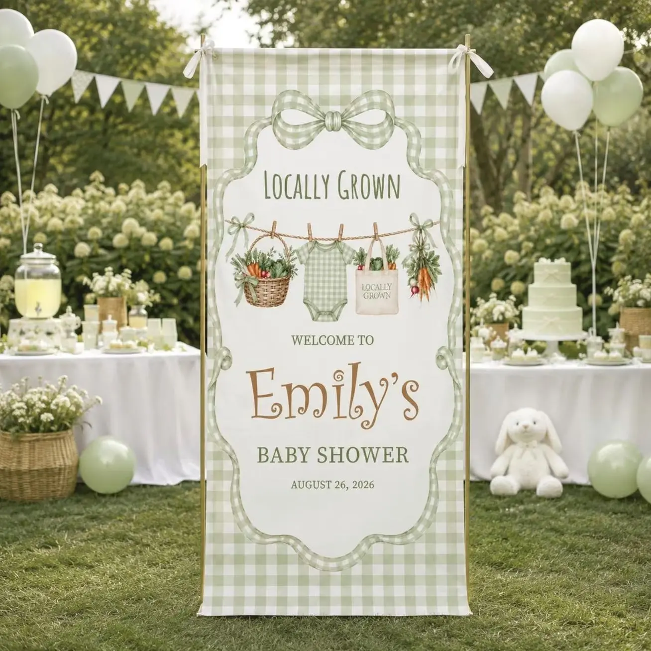 Locally Grown Baby Shower Banner, Garden Baby Shower Welcome Sign, Farmers Market Baby Shower Decor, Vegetable Theme Baby Shower