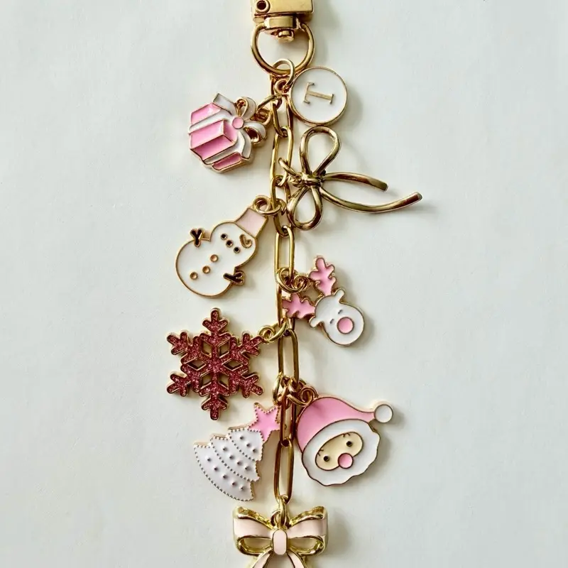 A Hot Pink Christmas Charm Chain for Kindle, Nook, Kobo, E-reader, Tablet, Handbag, Planner | Cute Accessories | Clip-On Accessories