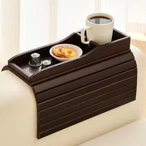 Bamboo Couch Cup Holder Arm Tray Table,Couch Drink Holder,Sofa Cup Holder Armrest Tray,Anti-Slip Foldable Arm Chair Table Tray Recliners for Drink,Cups, Snacks, Phone, Remote Coasters Placemat