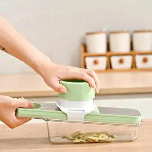 Multipurpose Compact Kitchen Mandoline Vegetable Slicer with Container – Stainless Steel Food Cutter, Cabbage & Cheese Shredder, Includes Cut-Resistant Glove & Super Sharp Potato Peeler