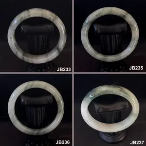 VTG Natural Green Jade Bangle Bracelets For Slender Wrist, Inner Perimeter about 6.7 inch