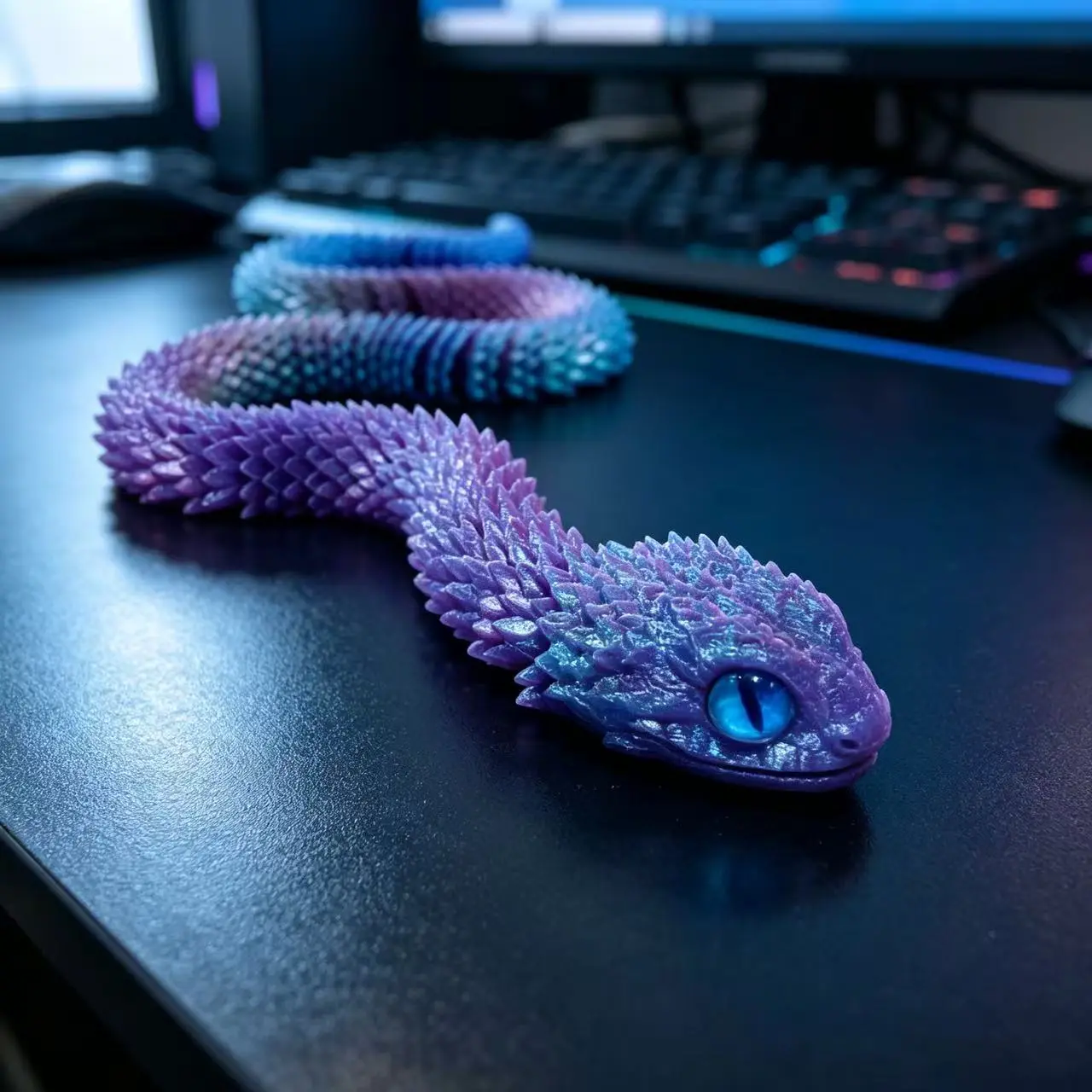 3D Printed Articulated Snake Figure, 24 Inch Metallic Gradient Snake Fidget Toy, Flexible Reptile Collectible Model