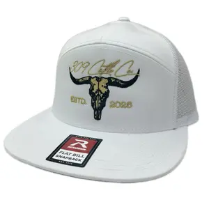 Richardson 309 Cattle Co. Flat Bill Snapback Hat - White with Gold Embroidery and Mesh Back
