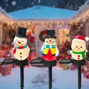 Solar Pathway Lights Christmas Snowman Design Outdoor Garden Decorations, Set of 3 Solar Powered LED Lights for Yard Lawn Patio Walkways, Solar Post Lights