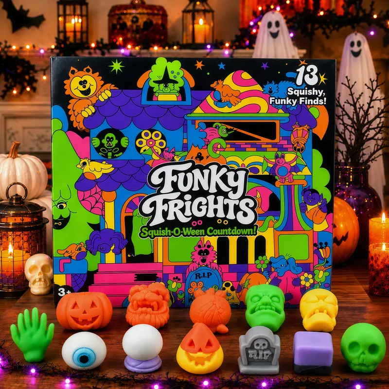 13-Day Halloween Countdown Surprise Box, 13 Pack Squishy Fidget Toys with Cute Spooky Designs, Sensory Stress Relief Toys for Kids, Halloween Party Favors, Trick or Treat Goodie Bag Fillers, Classroom Prizes, Must-Have Halloween Gifts