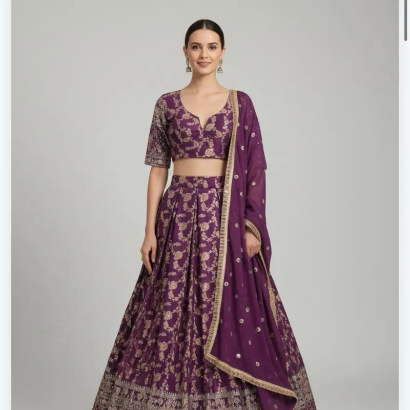 Women's Jacquard Silk Lehnga Set with Chiffon Dupatta and Kari Embroidery, Ideal for Weddings, Festivals