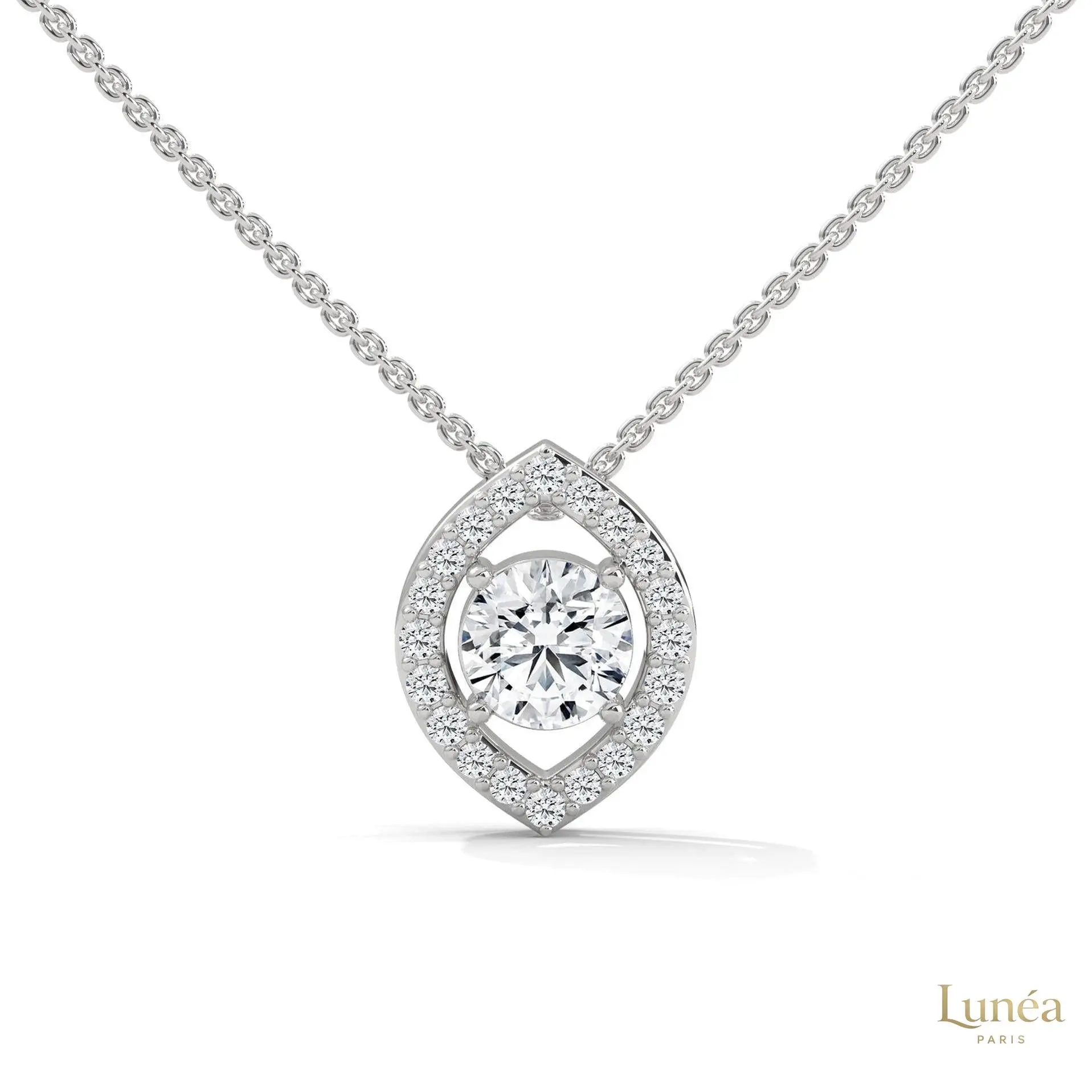 0.65 CT. Marquise Halo Diamond Pendant | Lab Grown | 14K Gold & Platinum