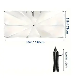 Car Windshield Sun Shade Umbrella - Silver Heat Shield & Reflective, Suitable For Pickup Truck And Fit Medium (55"x31") |   25 ° F Cooler, Friendly Vinyl Coatings Medium