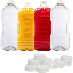 (4 Count) Disposable Plastic Juice Bottles 64 Oz With Lids - Half Gallon Leak Proof BPA-Free Water Bottle For Milk Tea Lemonade And More