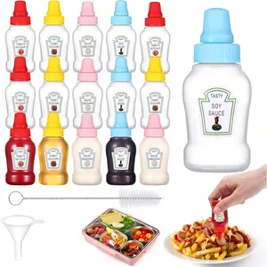 16 count Mini Ketchup Bottles,25ML Condiment Squeeze Bottles Plastic Sauce Container for  Lunch box Portable Refillable Honey Sauce Salad Dressing Dispensers Jars Containers