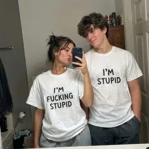 Matching Chaos Couple Shirts, I'M FUCKING TIRED / I'M STUPID Graphic T-Shirts, Funny Romantic Gift for Couples