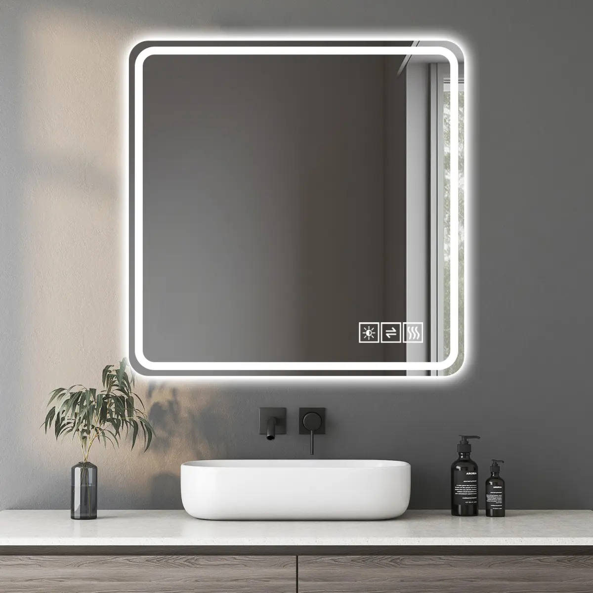 36*36in LED Bathroom Mior, Anti-Explosion Glass, Rust-Resistant, Anti-Fog Features, Tri-Color Changing, Ideal for All Bathroom Decors, A Must-Have Bathroom Accessory