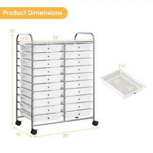 2024 20 Drawers Rolling Cart Storage Scrapbook Paper Studio Organizer Bins Clear