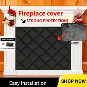 Oxford Cloth Magnetic Fireplace Cover, Fire-Resistant Heat Insulated Windproof Dust Proof Odor Proof No Punching Required Household Use