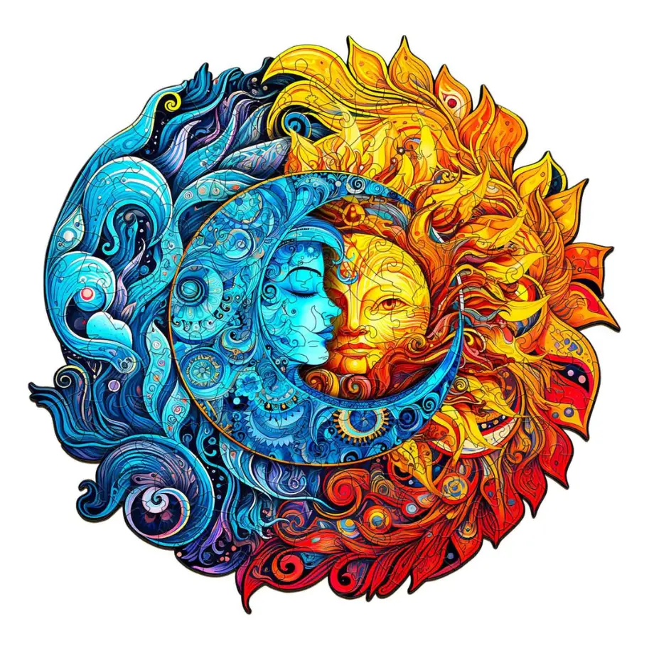 Sun And Moon Wooden Jigsaw Puzzle for Adults and Kids Unique Shape Animal Wood Puzzles Challenging Puzzle, Family Game Creative Gifts，Laser-Cut Durable Puzzle