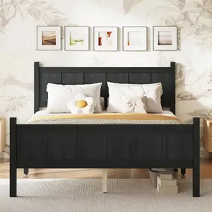 [Bellemave] Wood Platform Bed| Headboard & Footboard| Farmhouse Style Design| Ample Under-bed Spaces| Easy Assembly| No Box Spring Needed