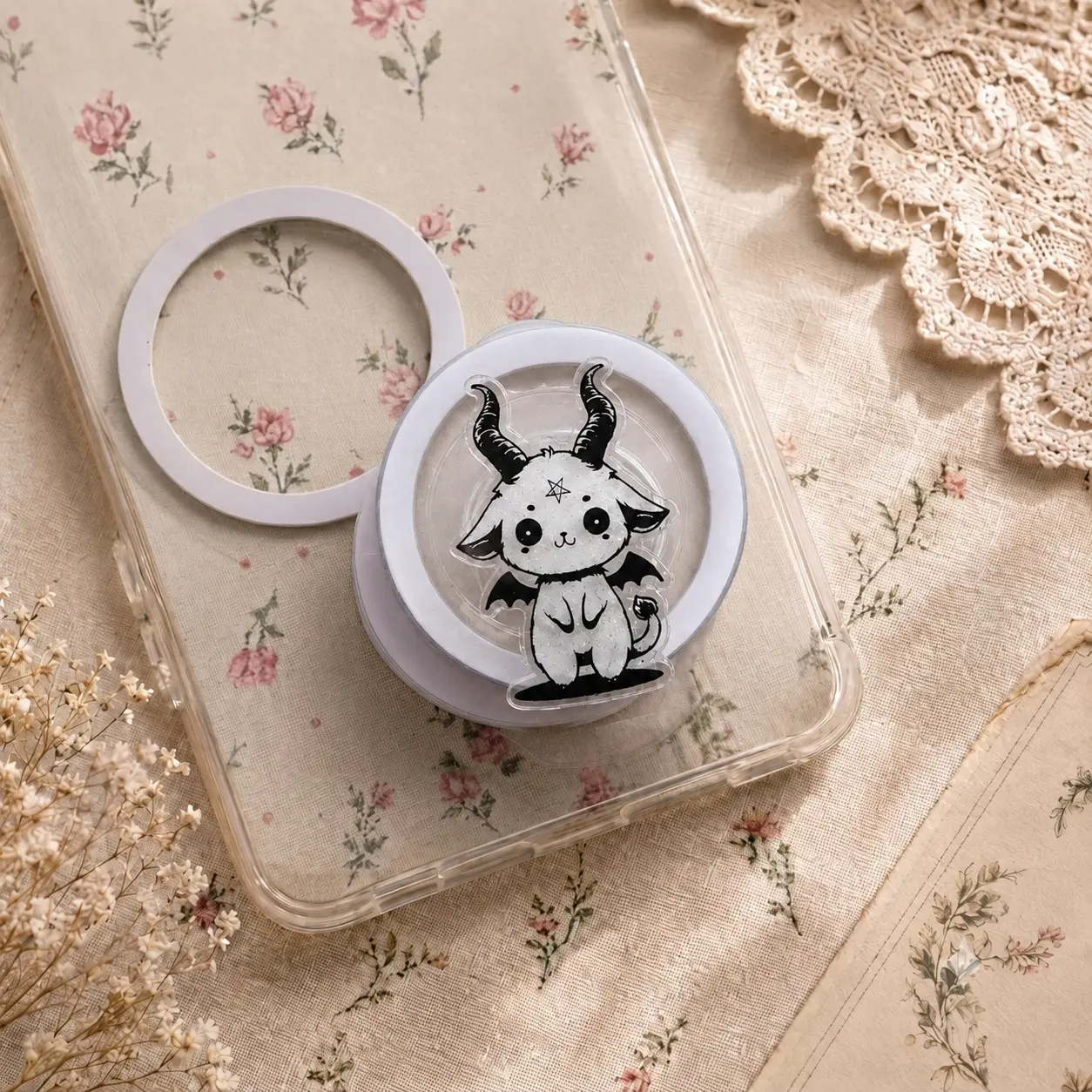 Viral Spooky Cute Goat Phone Grip Magsafe, Cute Edgy Baphomet Phone Grip Holder, Funny Phone Holder, Cartoon Animal Kindle Grip, Gift for Girls Boys