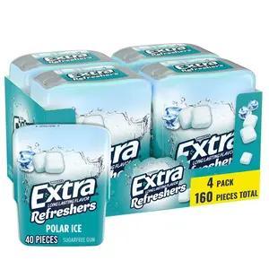 EXTRA Gum Refreshers Polar Ice Bulk Chewing Gum - Sugar-Free, 40 Piece Realable Bottle Pack of 4