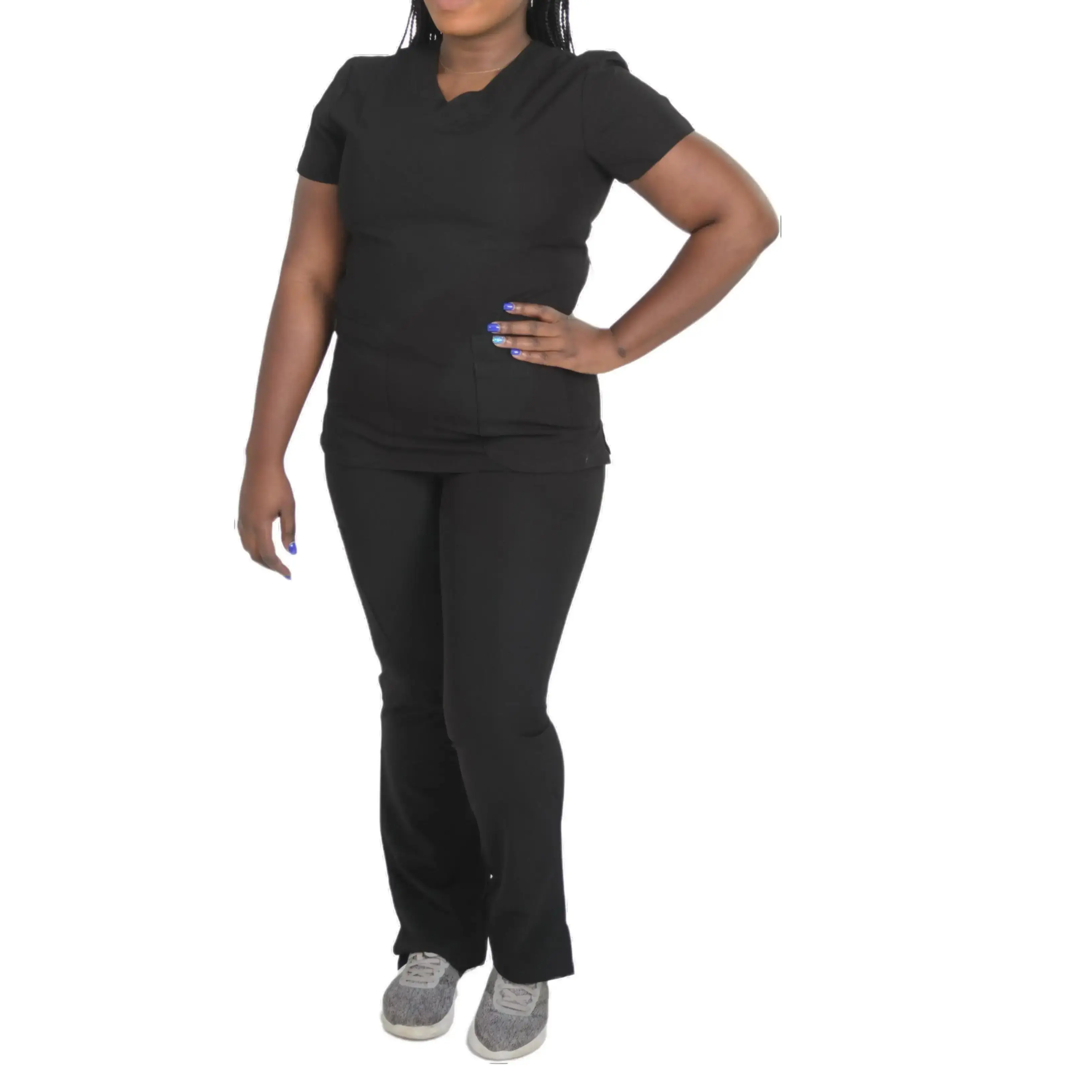 Cali's Scrub Classic Three Pockets Scrub Pants Boot Cut Solid Color Black Scrub Uniform Nurses Doctors