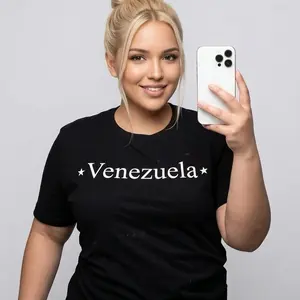 Venezuela Camisetas/Franelas/Bolos/Playeras - Black T-Shirt with White Text Design   Franelas 100% Personalizadas Top Casual Womenswear Tshirt