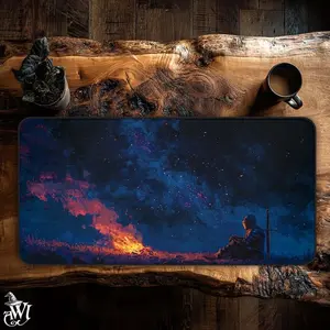 Knight at Bonfire Desk Mat DND Mousepad Darks Souls Mouse Pad Fantasy Table Top Cozy Vibes Aesthetic