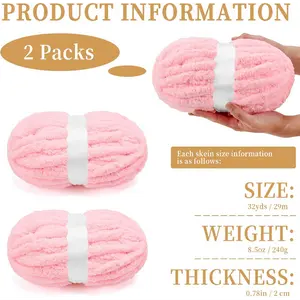 Super Soft Giant Pink Yarn 2-Pack - 28 Yards, 0.78" Thick, 1.1 lb. Comfortably Thick Knitting Yarn for Crochet and Arm Knitting, Super Plush Pink Handmade Yarn Set