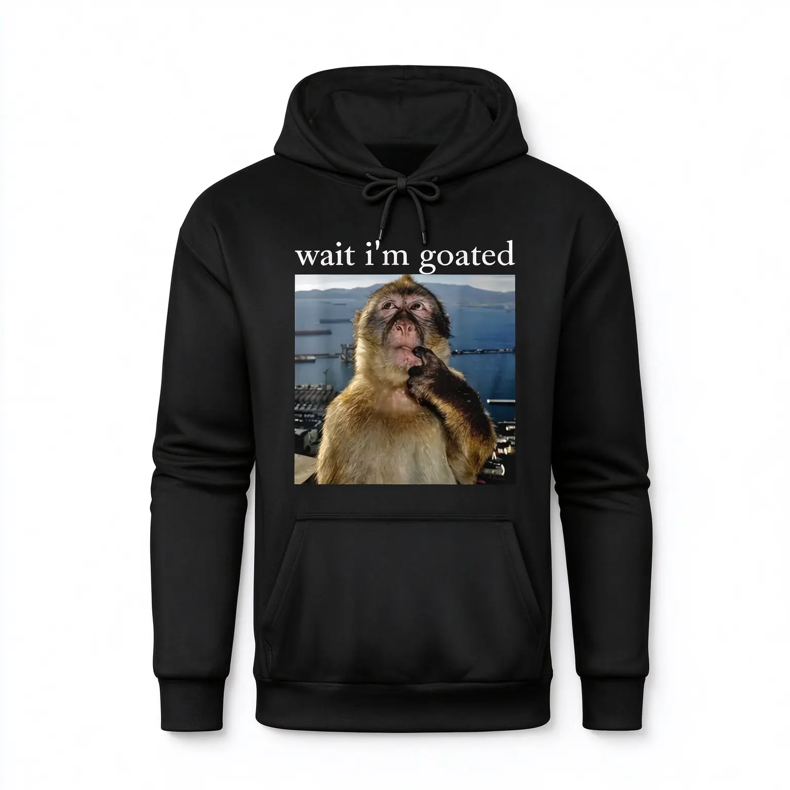 Unisex Wait I'm Goated Monkey Brainrot Meme Hoodie Funny Sarcastic Primate Graphic Oversized Soft Fleece Drawstring Hood Kangaroo Pocket Casual Streetwear Fall Winter Pullover Sweatshirt for Men Women male clothing