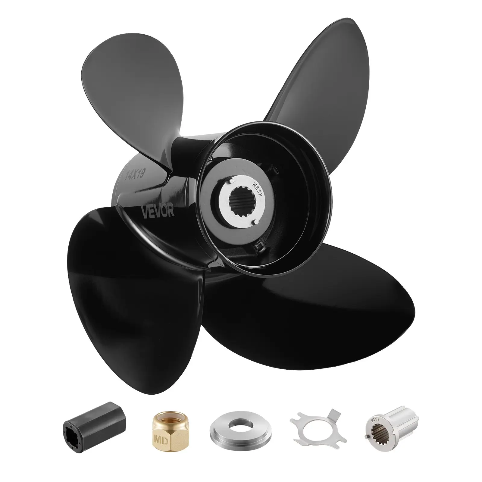 VEVOR Corrosion-Resistant Aluminum Alloy Metal Outboard Propeller, Upgrade OEM 15-Spline Tooth, 4-Blade RH Rotation, Fits Mercury/Mariner 135-300 HP Engines, 4-3/4 Gearcase, Speed Control, OEM No. 48-8M0084495