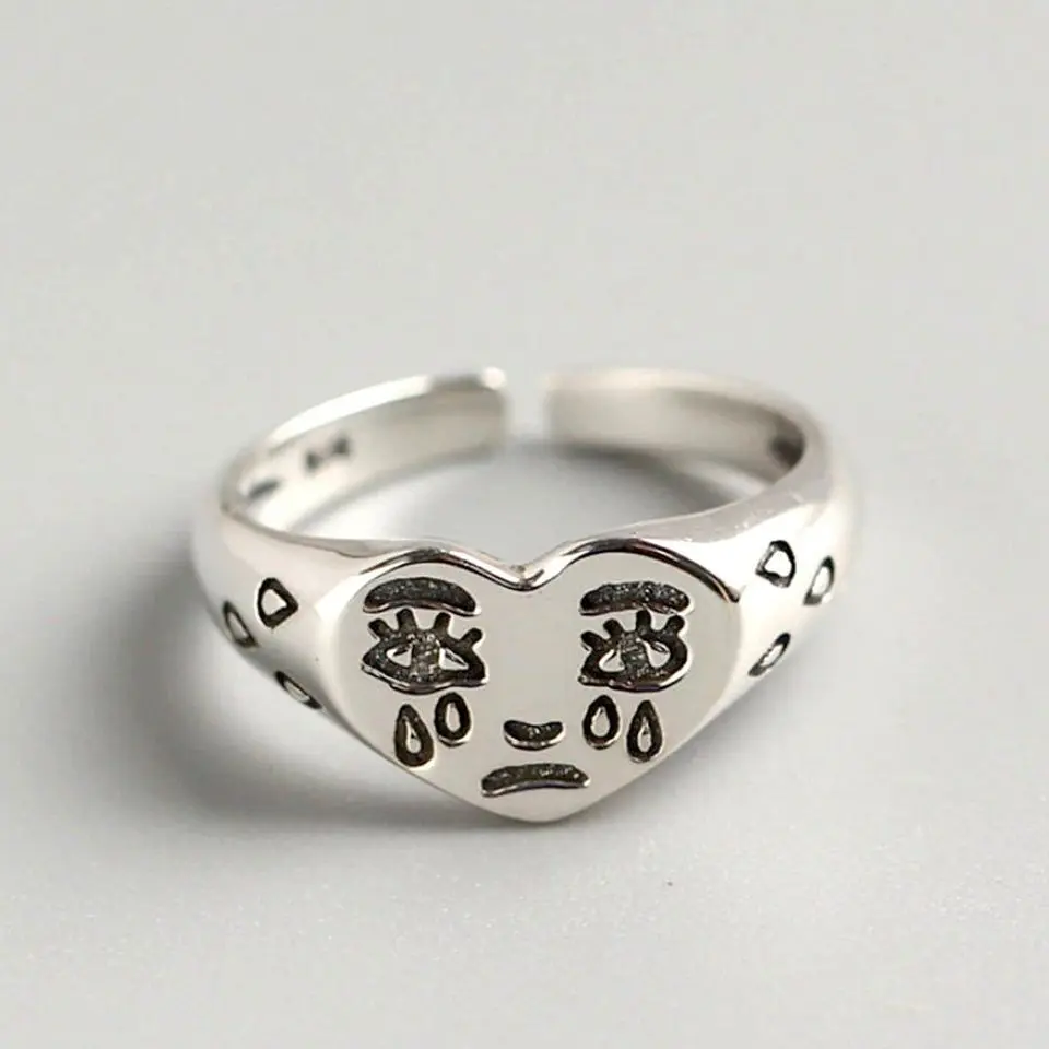 Creative Gypsy Crying Face Open Silver Ring