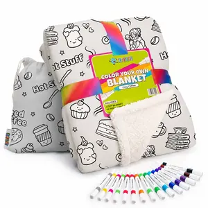 Craftikit Adult Coloring Custom Blanket - Coffee Design, Sherpa-Lined, Cozy Aesthetic, All-Seasons Mindful Gift for Women with Fabric Markers & Ready-to-Go Travel Tote
